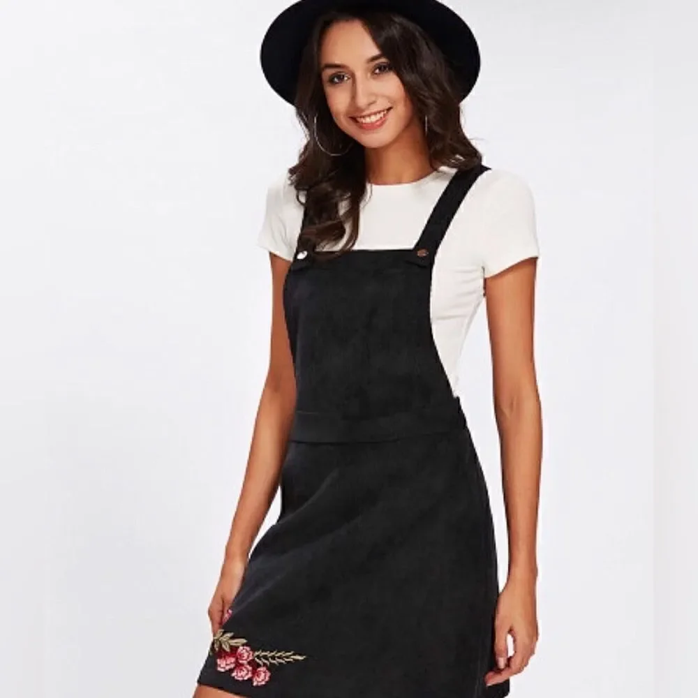 Stylish SHEIN Embroidered Faux Suede Overalls